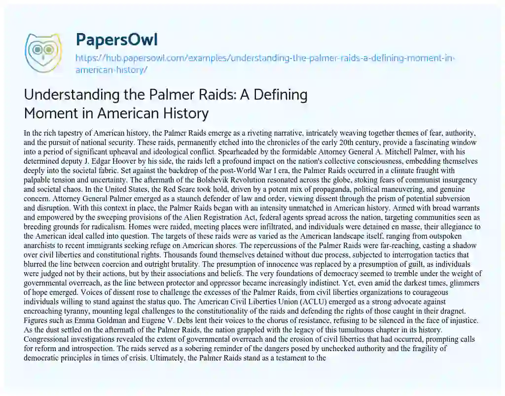 Essay on Understanding the Palmer Raids: A Defining Moment in American History