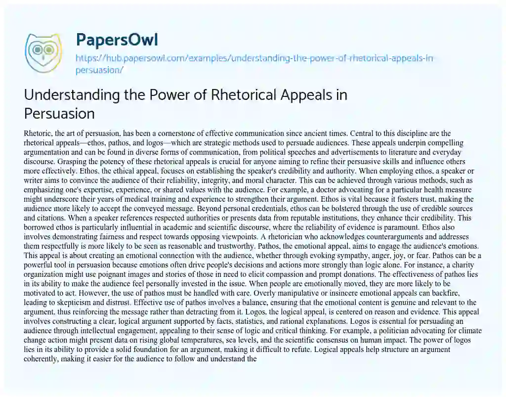 Essay on Understanding the Power of Rhetorical Appeals in Persuasion