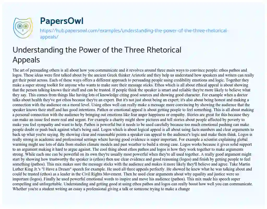 Essay on Understanding the Power of the Three Rhetorical Appeals