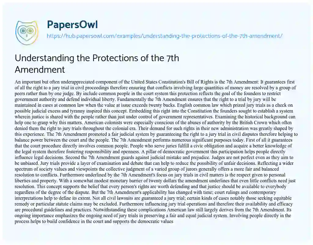 Essay on Understanding the Protections of the 7th Amendment