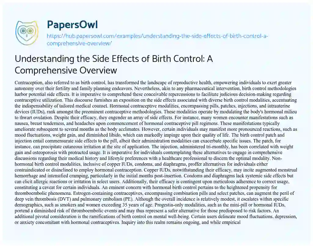 Essay on Understanding the Side Effects of Birth Control: A Comprehensive Overview