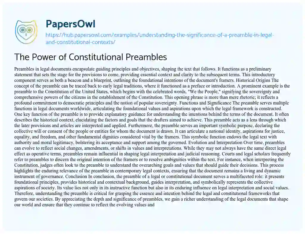 Essay on The Power of Constitutional Preambles