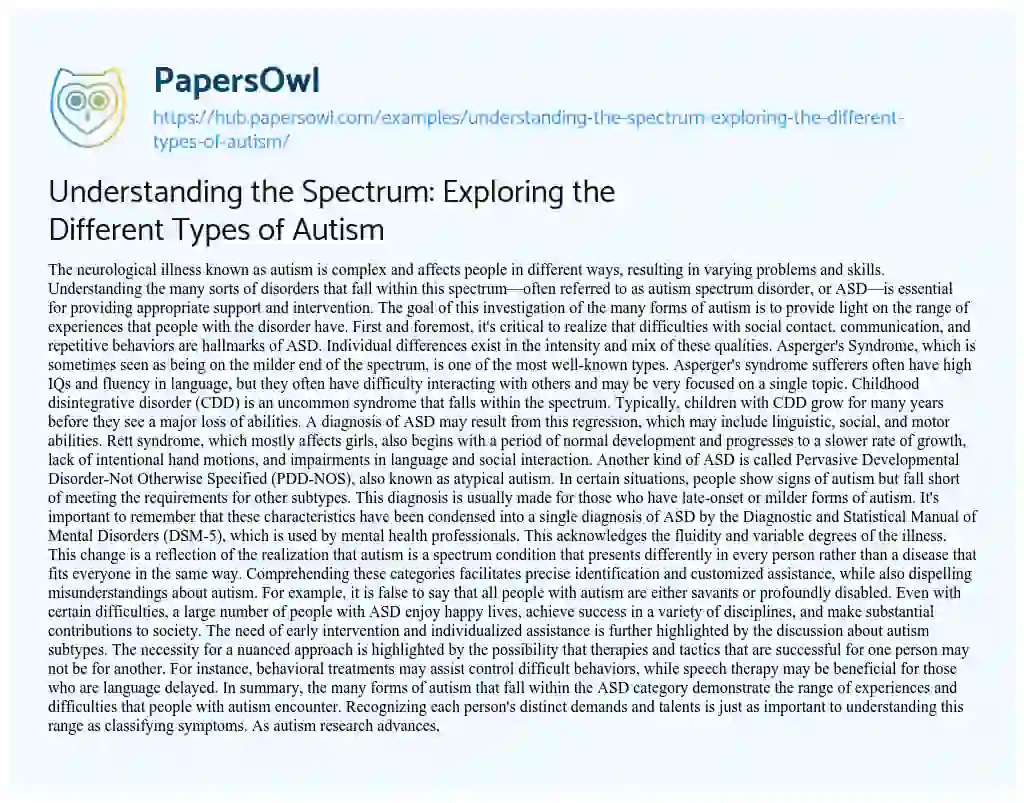 Essay on Understanding the Spectrum: Exploring the Different Types of Autism