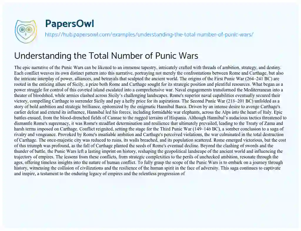 Essay on Understanding the Total Number of Punic Wars