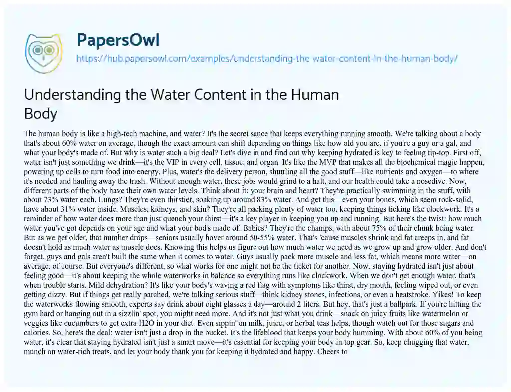 Essay on Understanding the Water Content in the Human Body