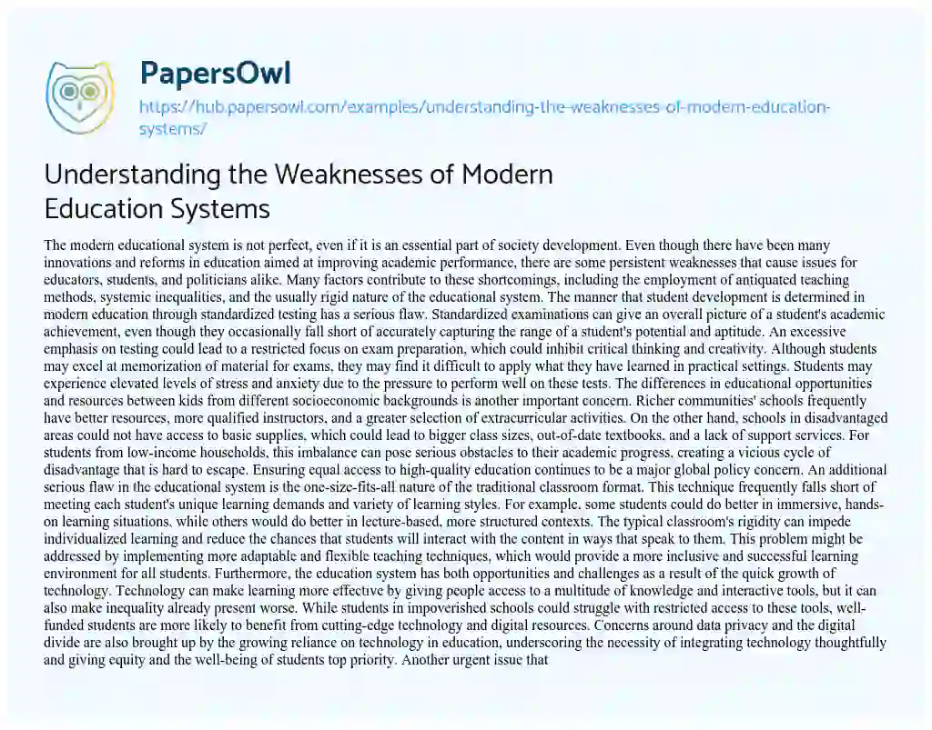 Essay on Understanding the Weaknesses of Modern Education Systems