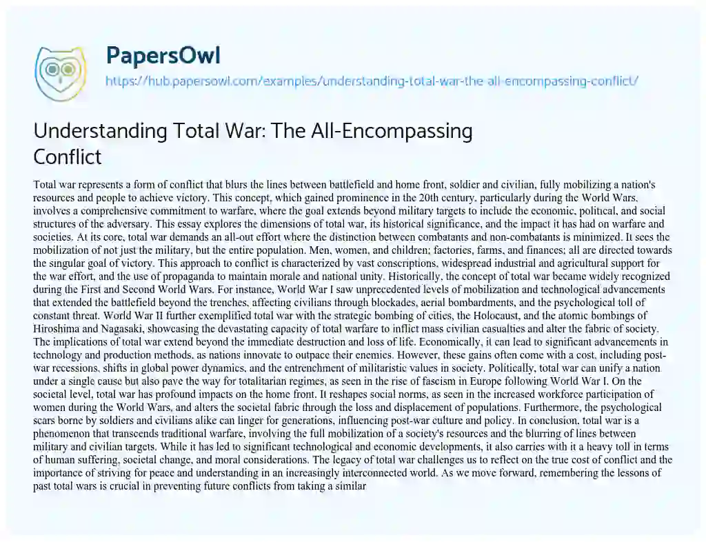 Essay on Understanding Total War: The All-Encompassing Conflict
