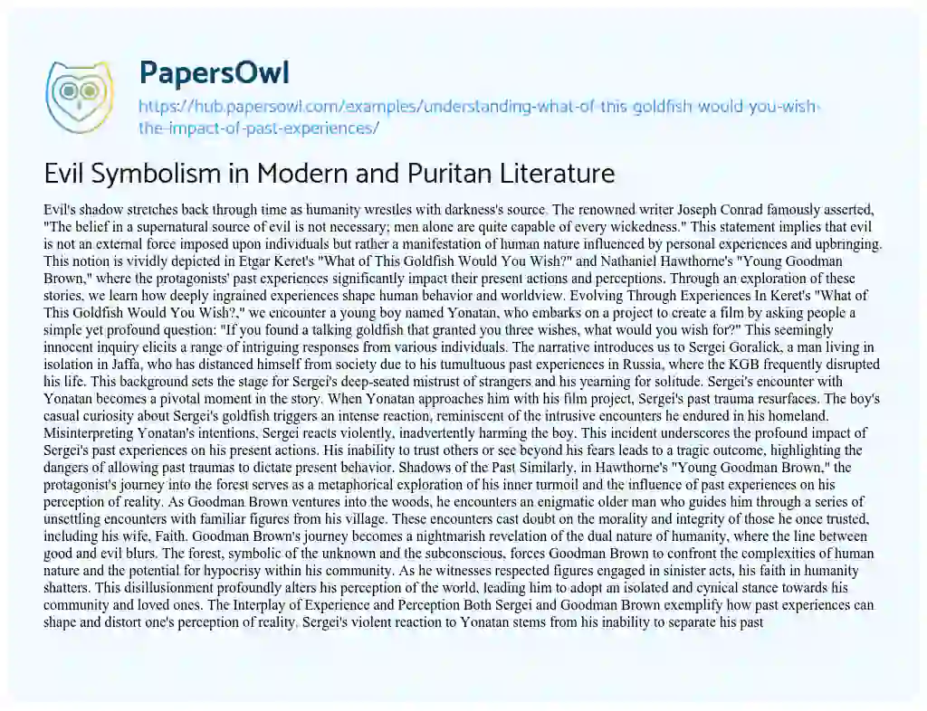 Essay on Evil Symbolism in Modern and Puritan Literature
