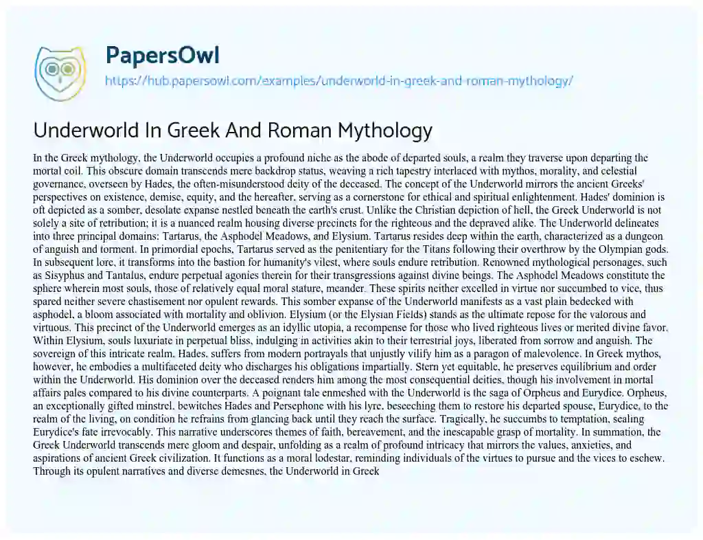Essay on Underworld In Greek And Roman Mythology