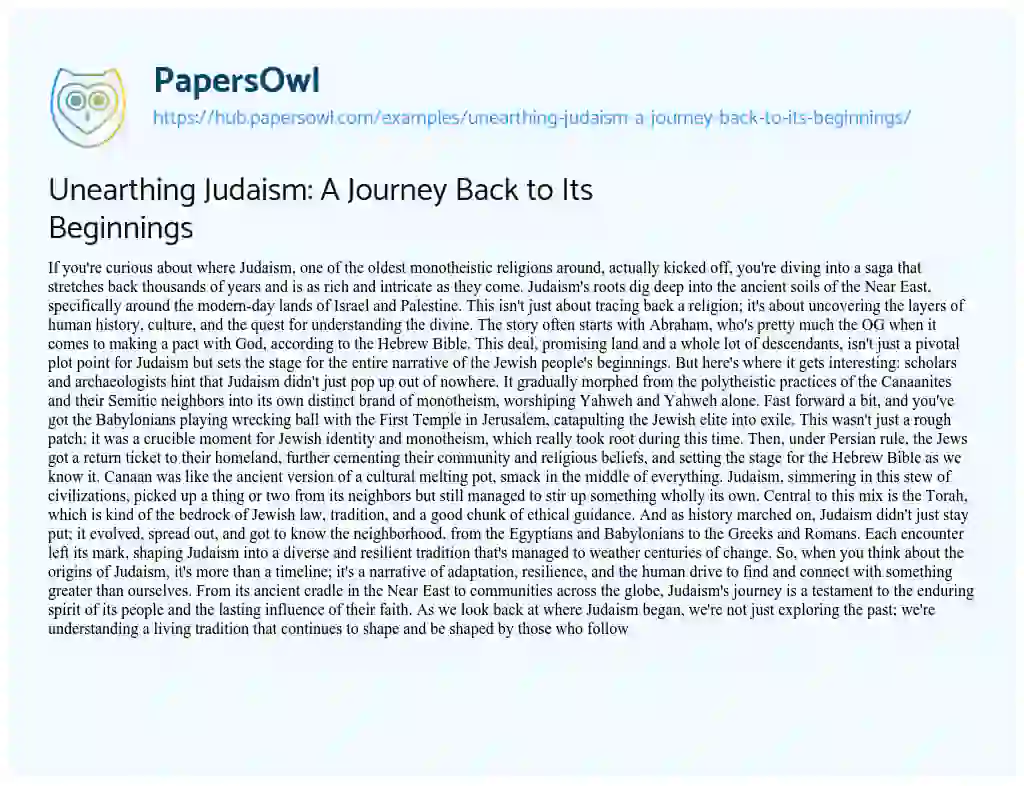 Essay on Unearthing Judaism: A Journey Back to Its Beginnings