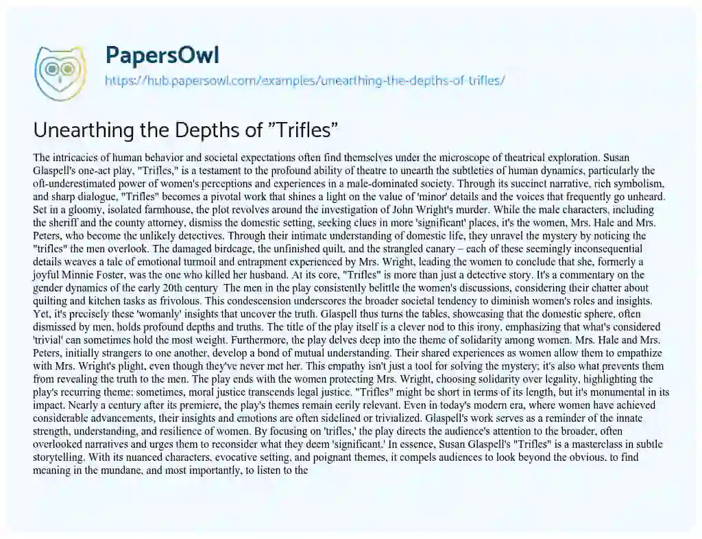 Essay on Unearthing the Depths of “Trifles”