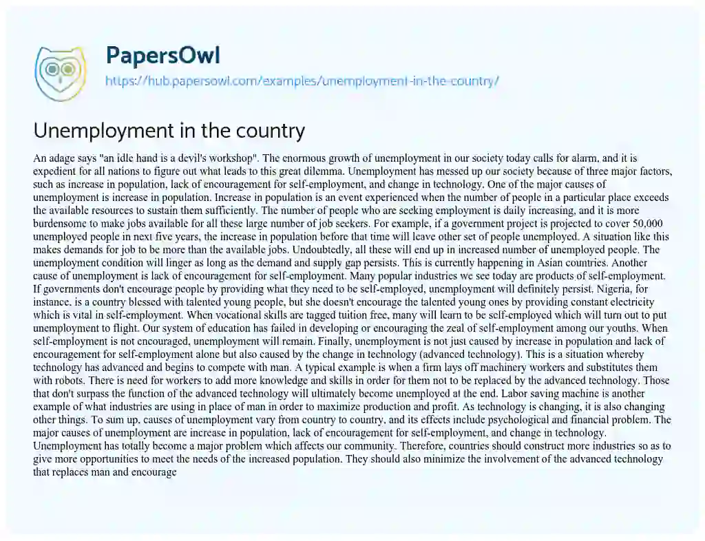 Essay on Unemployment in the country