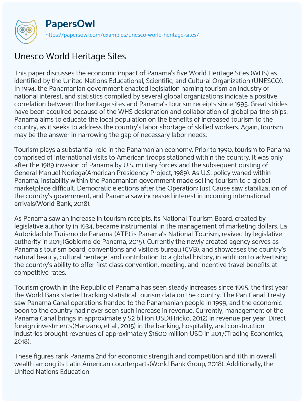 Essay on Unesco World Heritage Sites