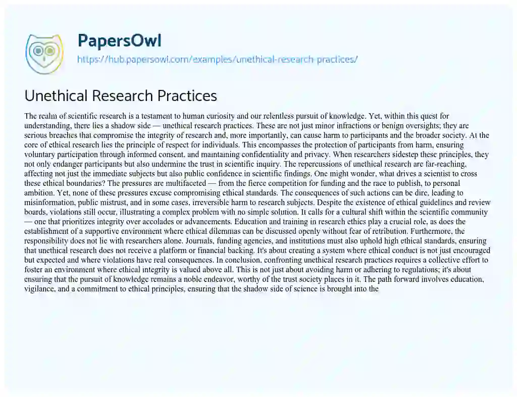 Essay on Unethical Research Practices