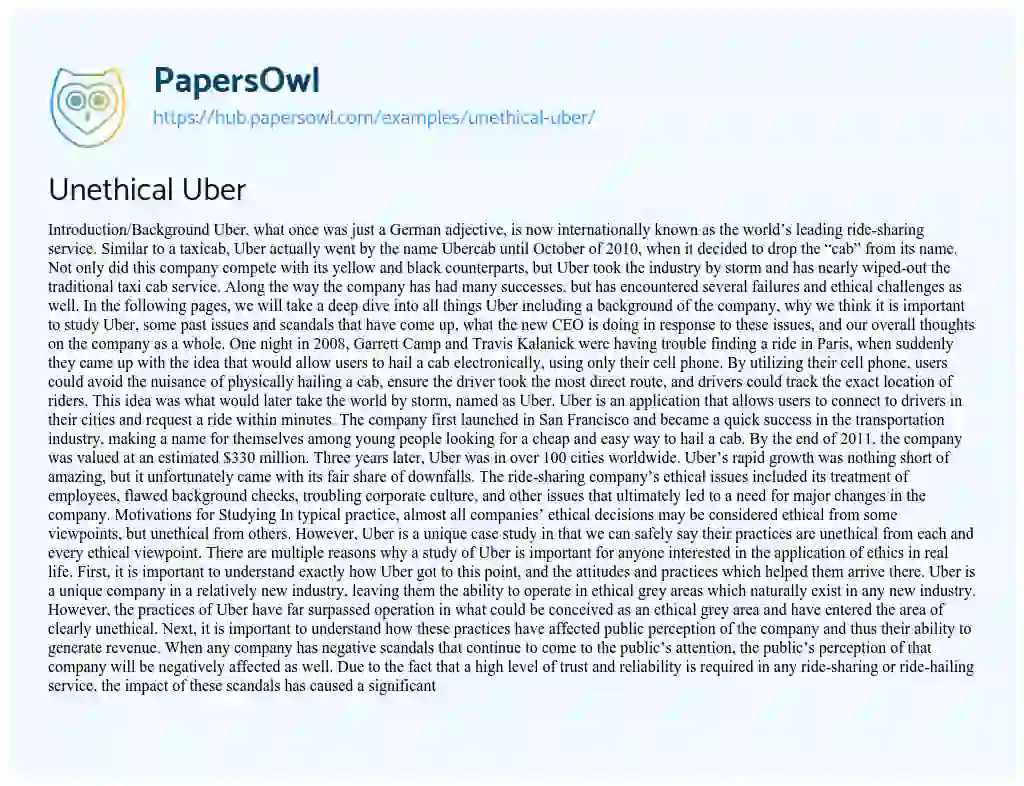 Essay on Unethical Uber