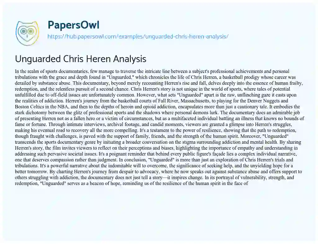 Essay on Unguarded Chris Heren Analysis