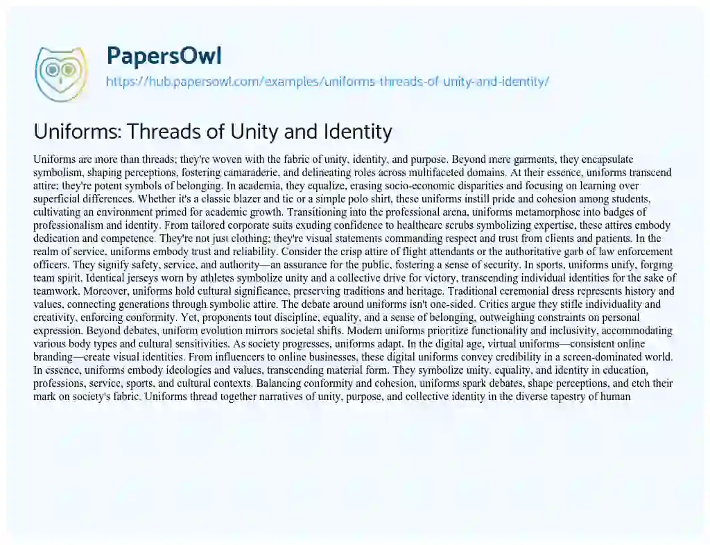 Essay on Uniforms: Threads of Unity and Identity