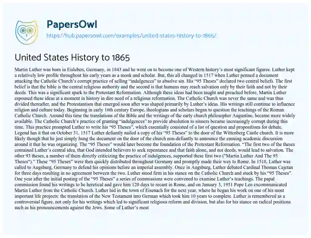 Essay on United States History to 1865
