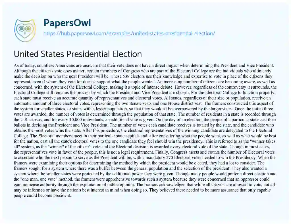 Essay on United States Presidential Election