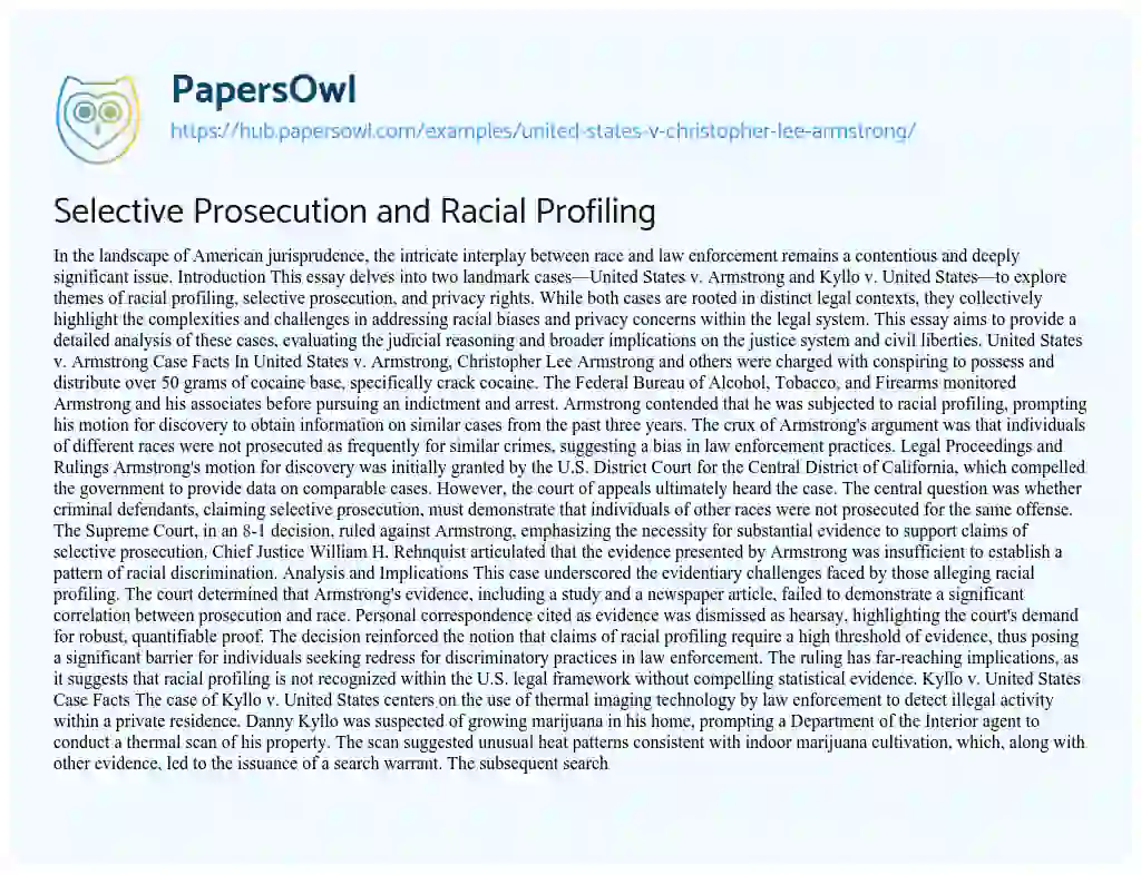 Essay on Selective Prosecution and Racial Profiling