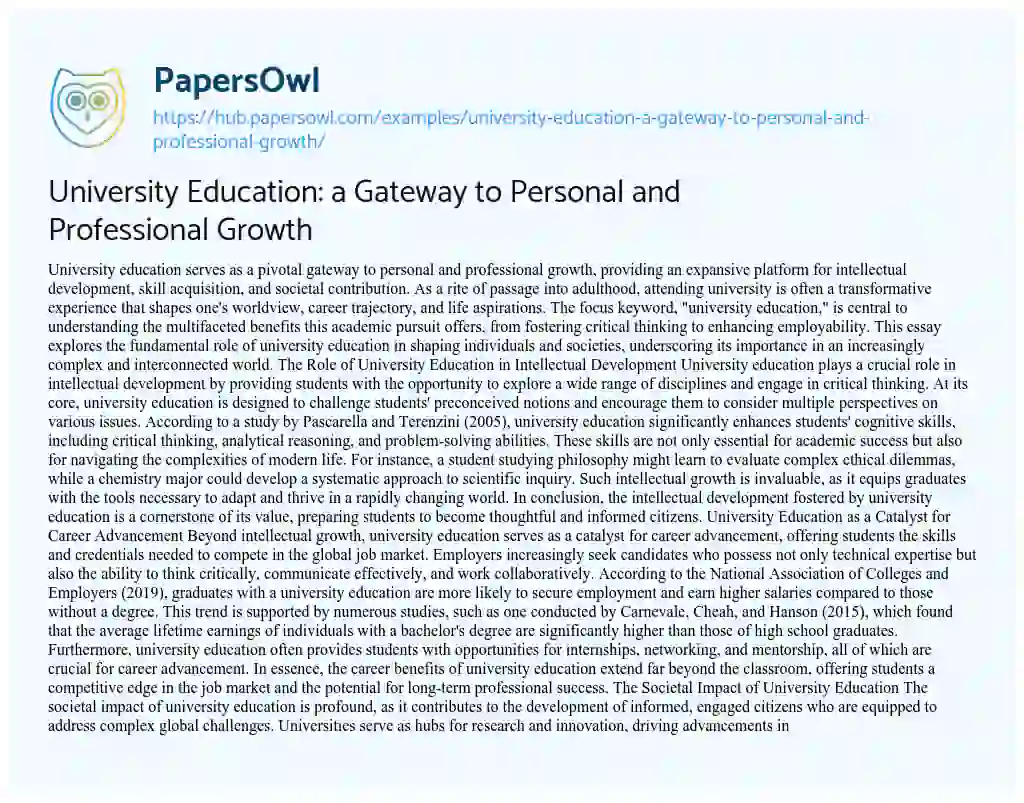 Essay on University Education: a Gateway to Personal and Professional Growth