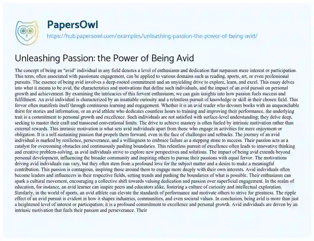 Essay on Unleashing Passion: the Power of Being Avid