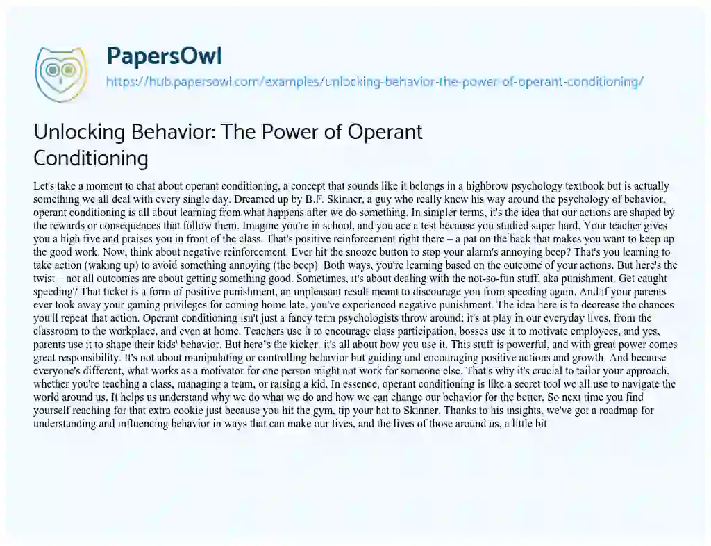 Essay on Unlocking Behavior: The Power of Operant Conditioning