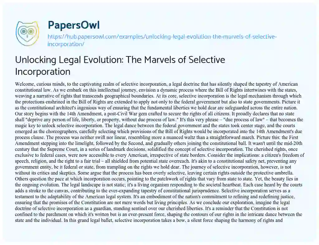 Essay on Unlocking Legal Evolution: The Marvels of Selective Incorporation