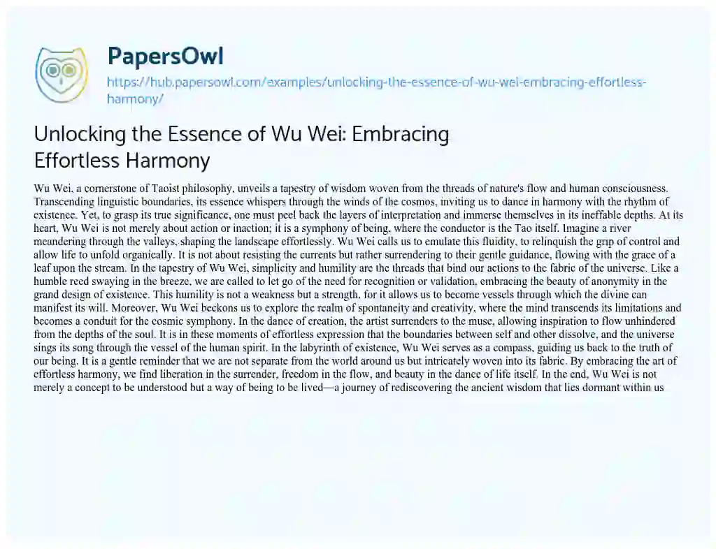 Essay on Unlocking the Essence of Wu Wei: Embracing Effortless Harmony