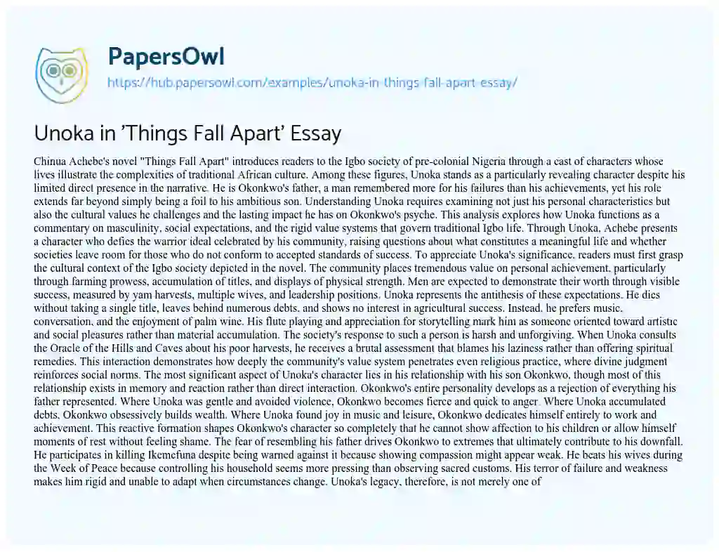 Essay on Unoka in ‘Things Fall Apart’ Essay