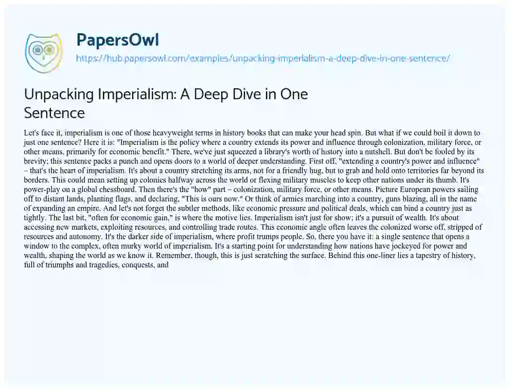 Essay on Unpacking Imperialism: A Deep Dive in One Sentence