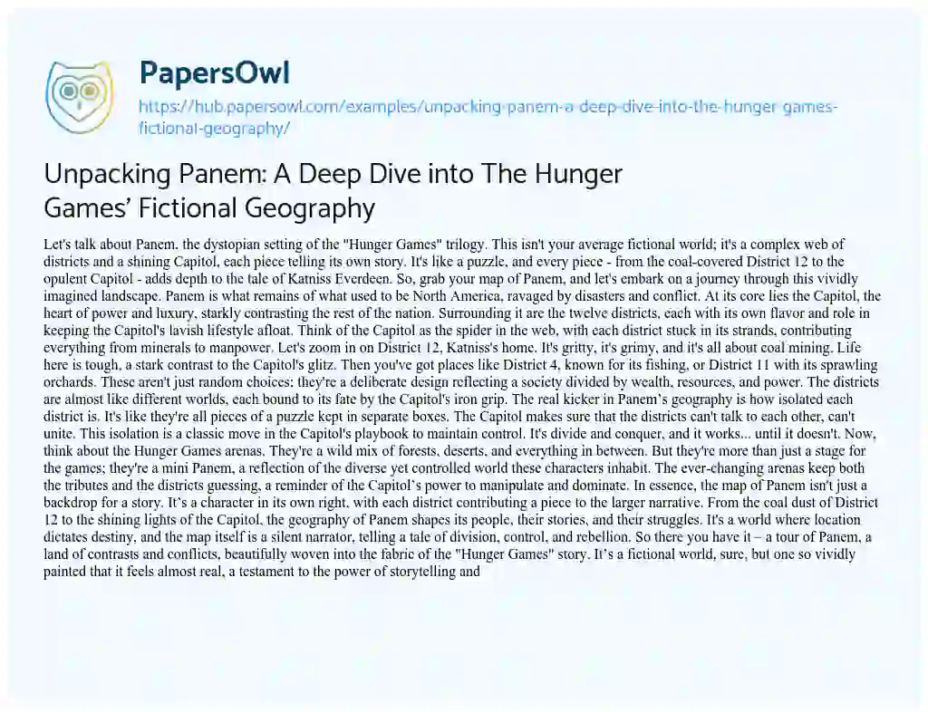 Essay on Unpacking Panem: A Deep Dive into The Hunger Games’ Fictional Geography