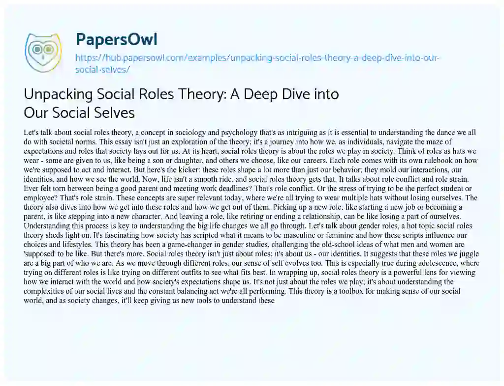 Essay on Unpacking Social Roles Theory: A Deep Dive into Our Social Selves