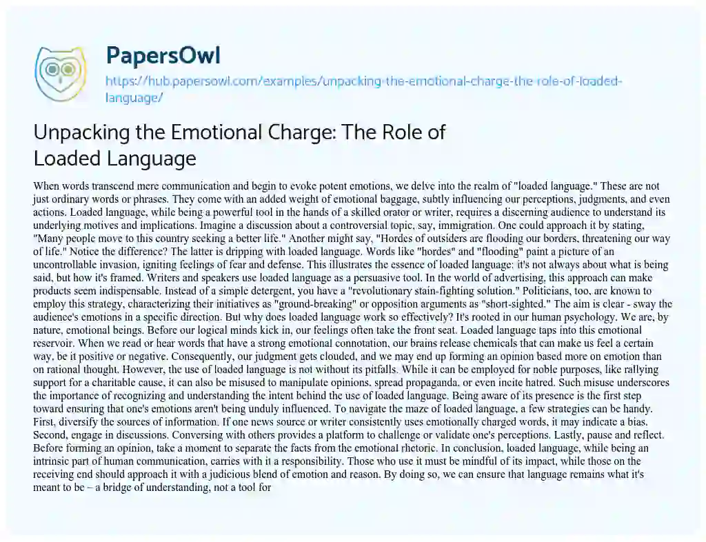 Essay on Unpacking the Emotional Charge: The Role of Loaded Language