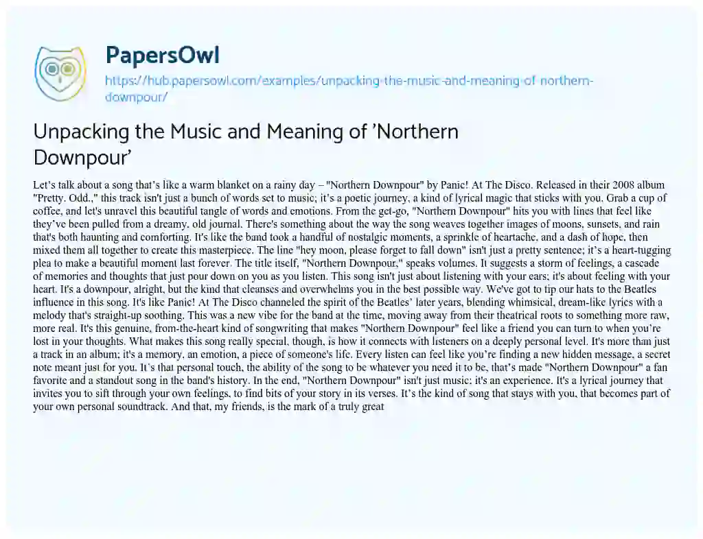 Essay on Unpacking the Music and Meaning of ‘Northern Downpour’