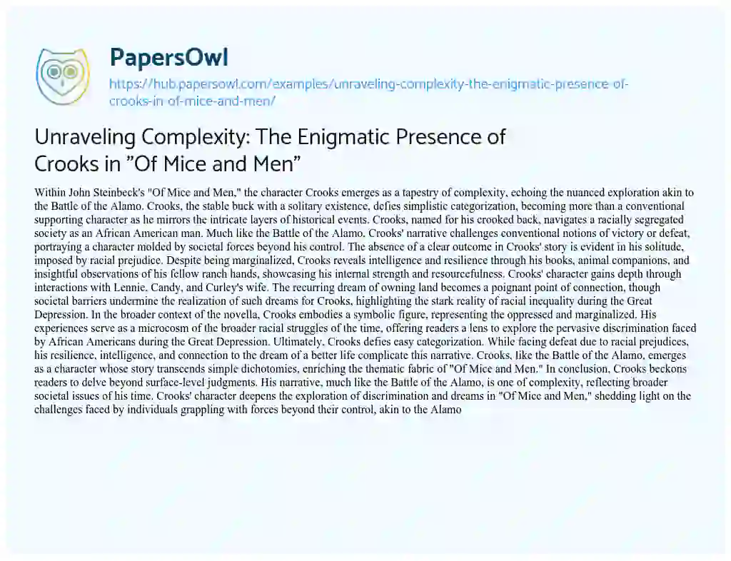 Essay on Unraveling Complexity: The Enigmatic Presence of Crooks in “Of Mice and Men”