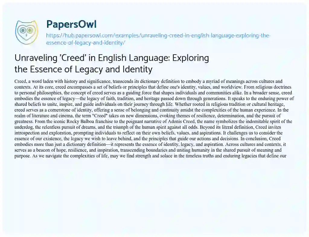 Essay on Unraveling ‘Creed’ in English Language: Exploring the Essence of Legacy and Identity