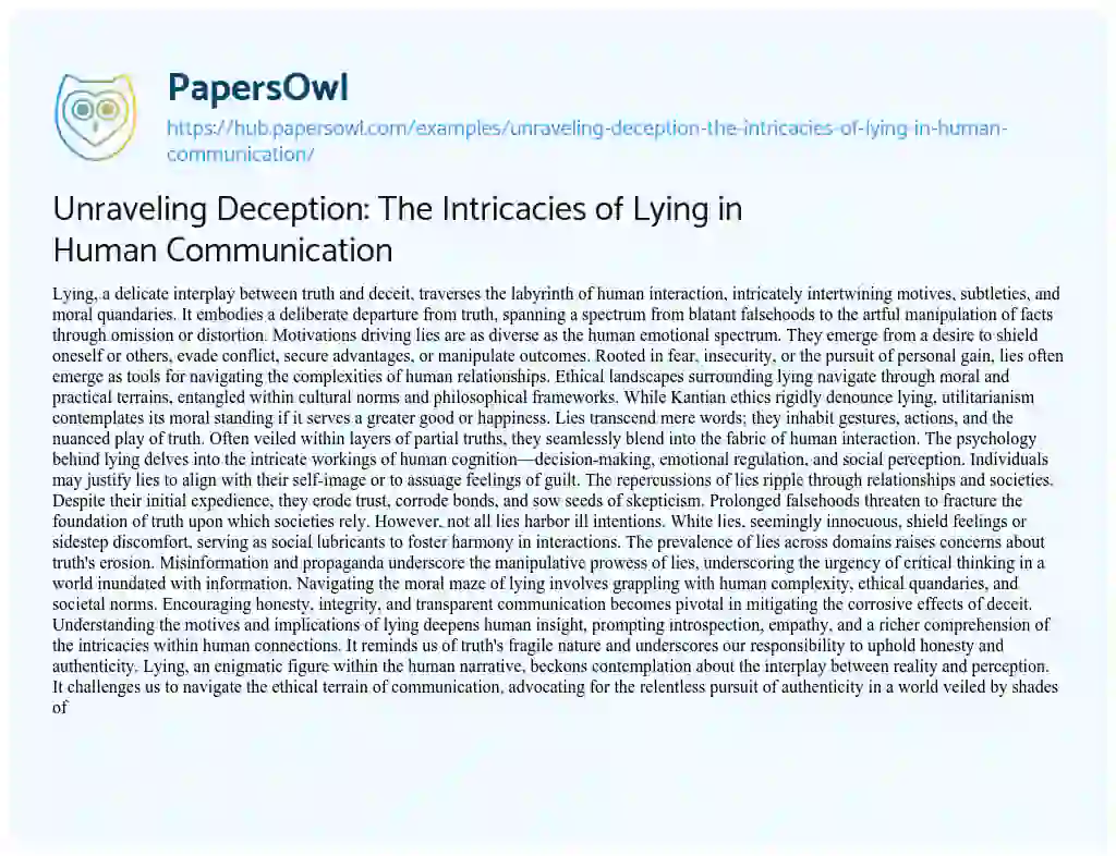 Essay on Unraveling Deception: The Intricacies of Lying in Human Communication