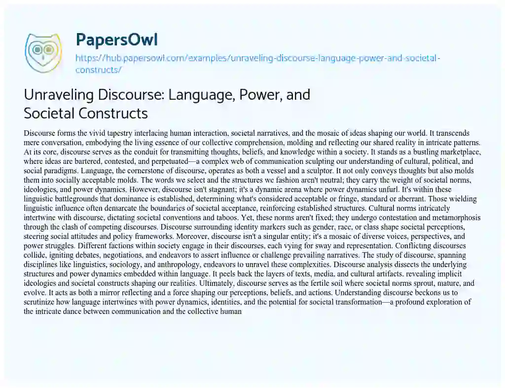 Essay on Unraveling Discourse: Language, Power, and Societal Constructs