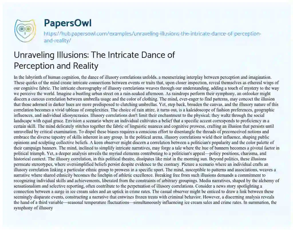Essay on Unraveling Illusions: The Intricate Dance of Perception and Reality