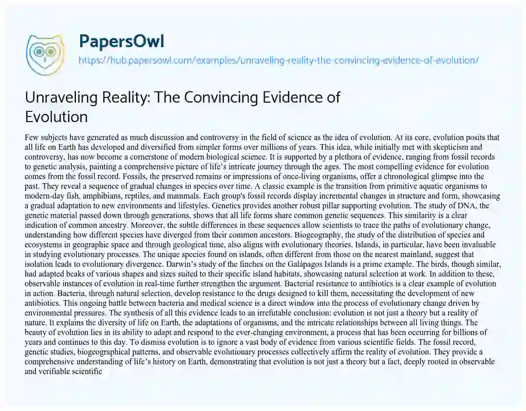 Essay on Unraveling Reality: The Convincing Evidence of Evolution