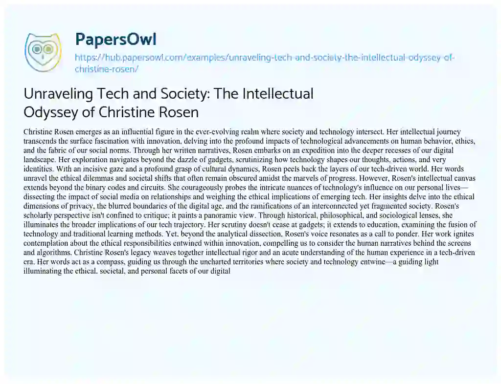 Essay on Unraveling Tech and Society: The Intellectual Odyssey of Christine Rosen