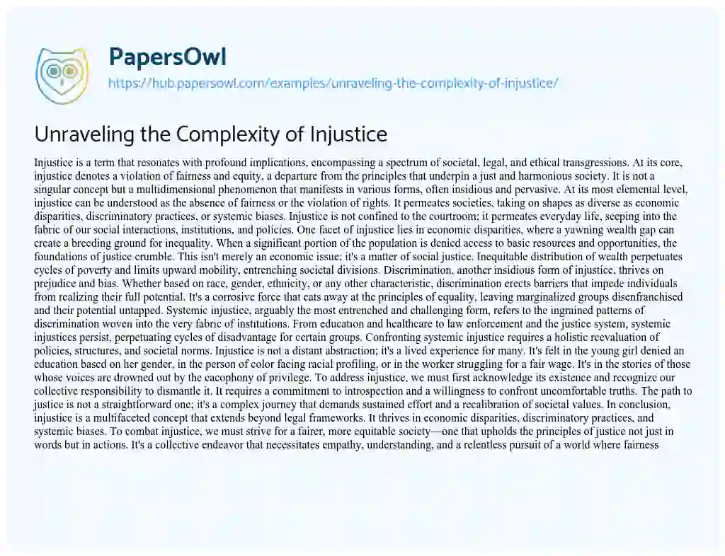 Essay on Unraveling the Complexity of Injustice