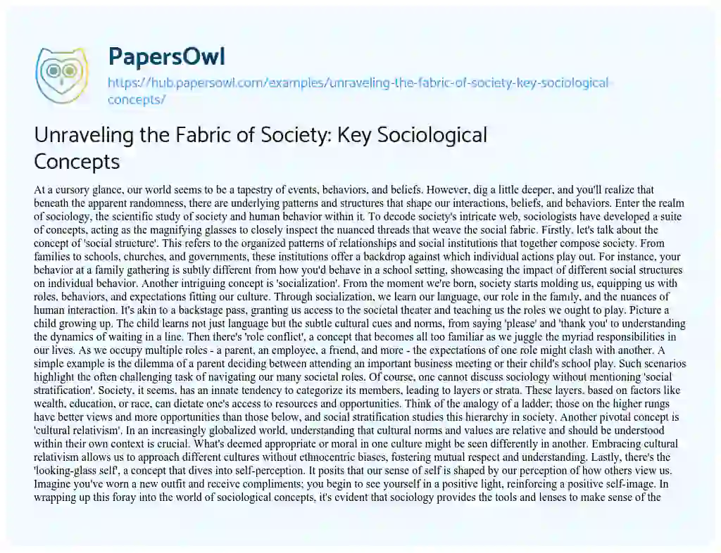 Essay on Unraveling the Fabric of Society: Key Sociological Concepts