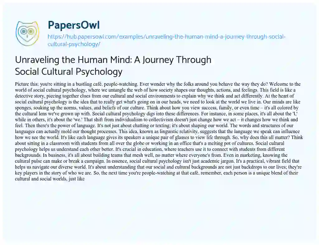 Essay on Unraveling the Human Mind: A Journey Through Social Cultural Psychology