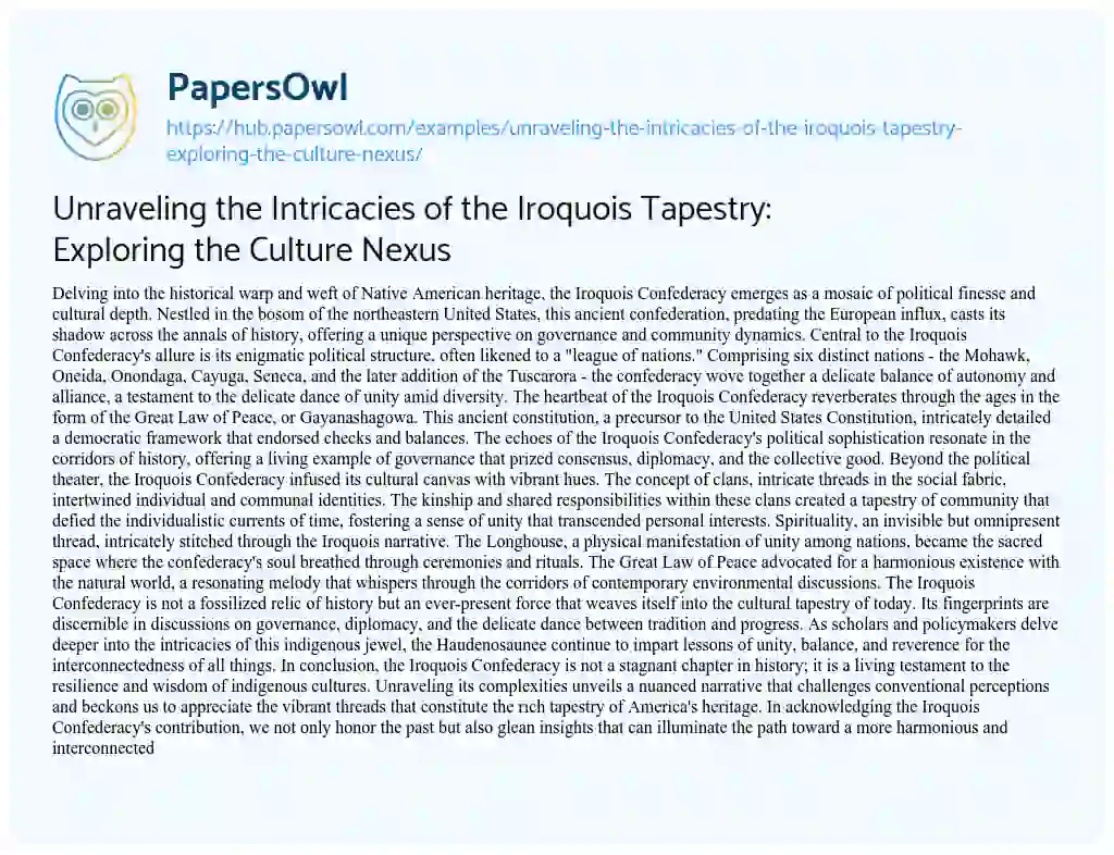 Essay on Unraveling the Intricacies of the Iroquois Tapestry: Exploring the Culture Nexus