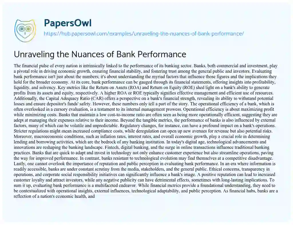 Essay on Unraveling the Nuances of Bank Performance
