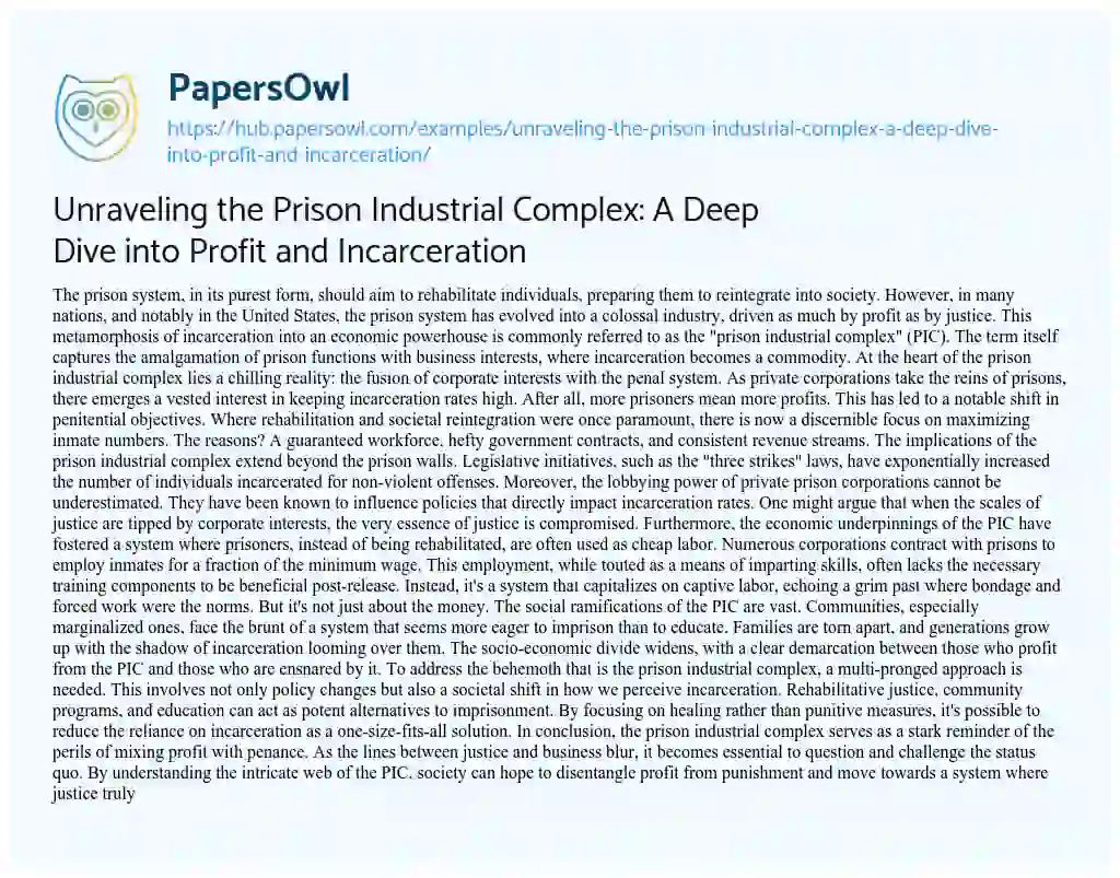 Essay on Unraveling the Prison Industrial Complex: A Deep Dive into Profit and Incarceration