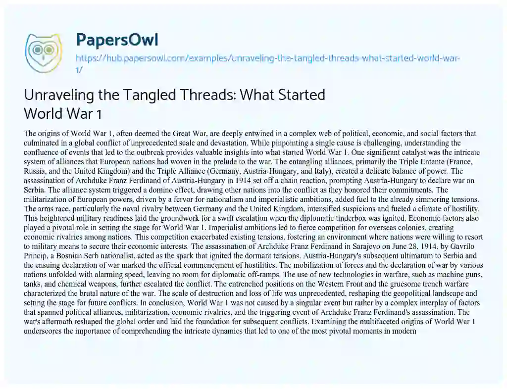 Essay on Unraveling the Tangled Threads: What Started World War 1