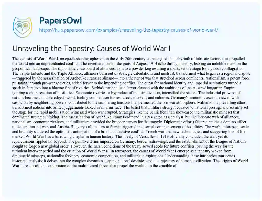 Essay on Unraveling the Tapestry: Causes of World War I